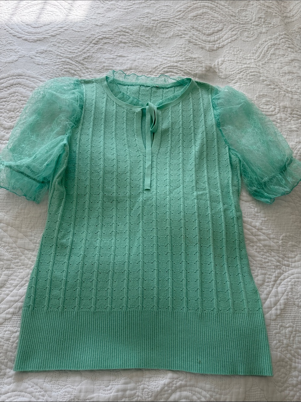 Girls' Puff-Sleeve Knit Top in Mint